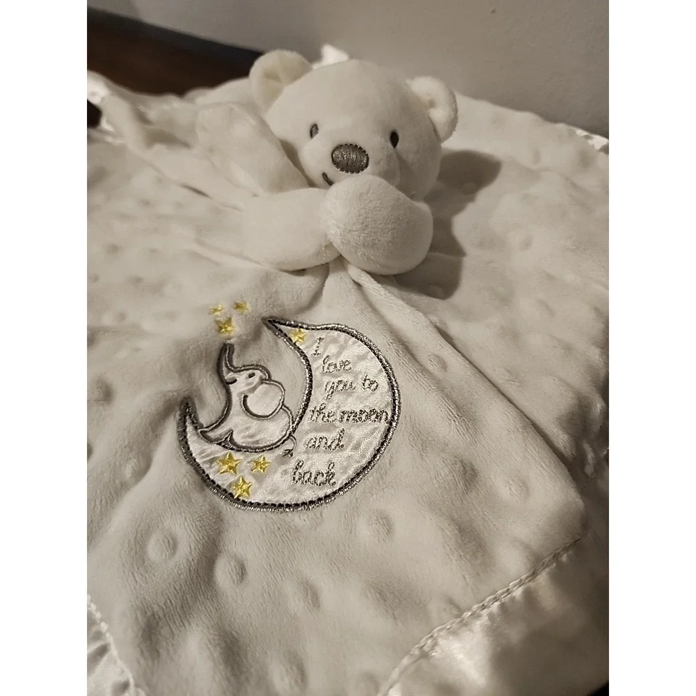 Baby Starters Bear Lovey Plush White Blanket I love you‎ The Moon Satin Minky - Picture 3 of 6